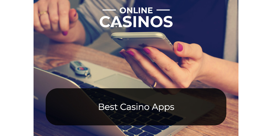 An iPhone is held in a persons left hand over a MacBook as they review a guide to the best casino apps.