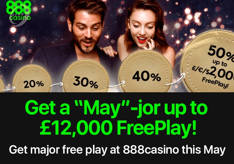 Get major free play at 888casino this May