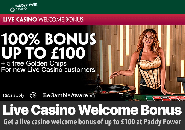 Get a live casino welcome bonus of up to 100 at Paddy Power