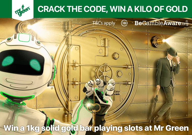 Win a 1kg solid gold bar playing slots at Mr Green