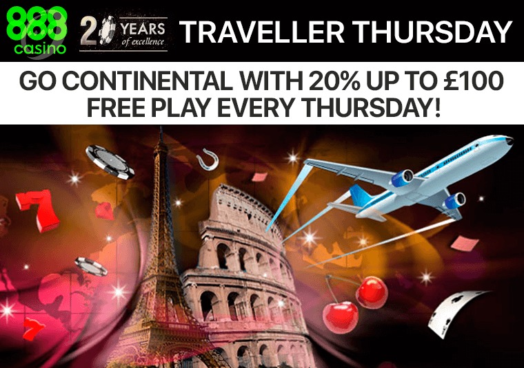 Get up to 100 in free play every Thursday at 888casino