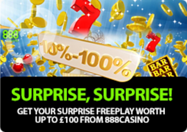 Get your surprise FreePlay worth up to 100 from 888casino