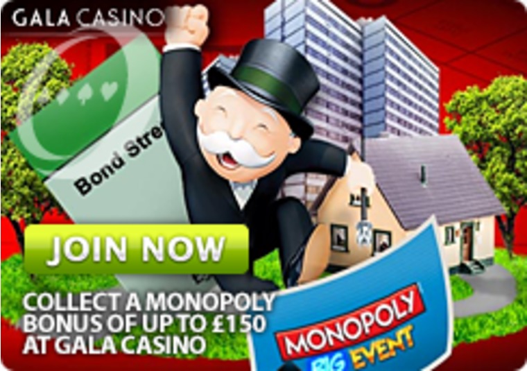Collect a Monopoly bonus of up to 150 at Gala Casino