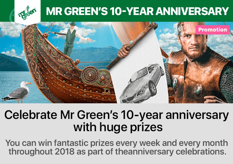 Celebrate Mr Green's 10-year anniversary with huge prizes