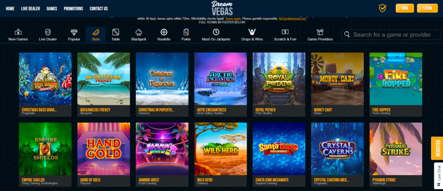Dream Vegas website screenshot