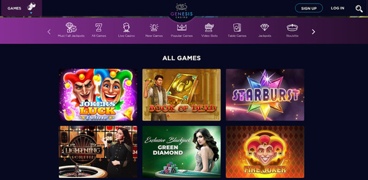 Genesis Casino is one of the top gambling sites with a 100 deposit bonus